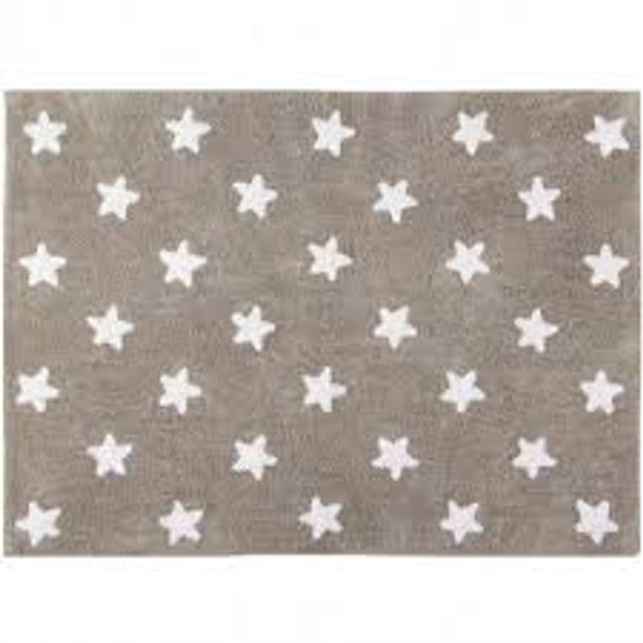 Stars White cotton rug — white, brown, 120 × 160 cm